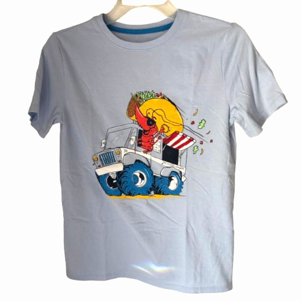 Cat & Jack Taco Food Truck Graphics Blue Crewneck Boy's Size L 12/14 T-Shirt